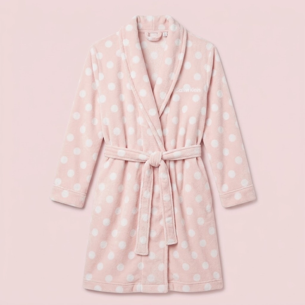 [BOGO] Calvin Klein Pink Blush Polka Dot Cozy Fleece Robe